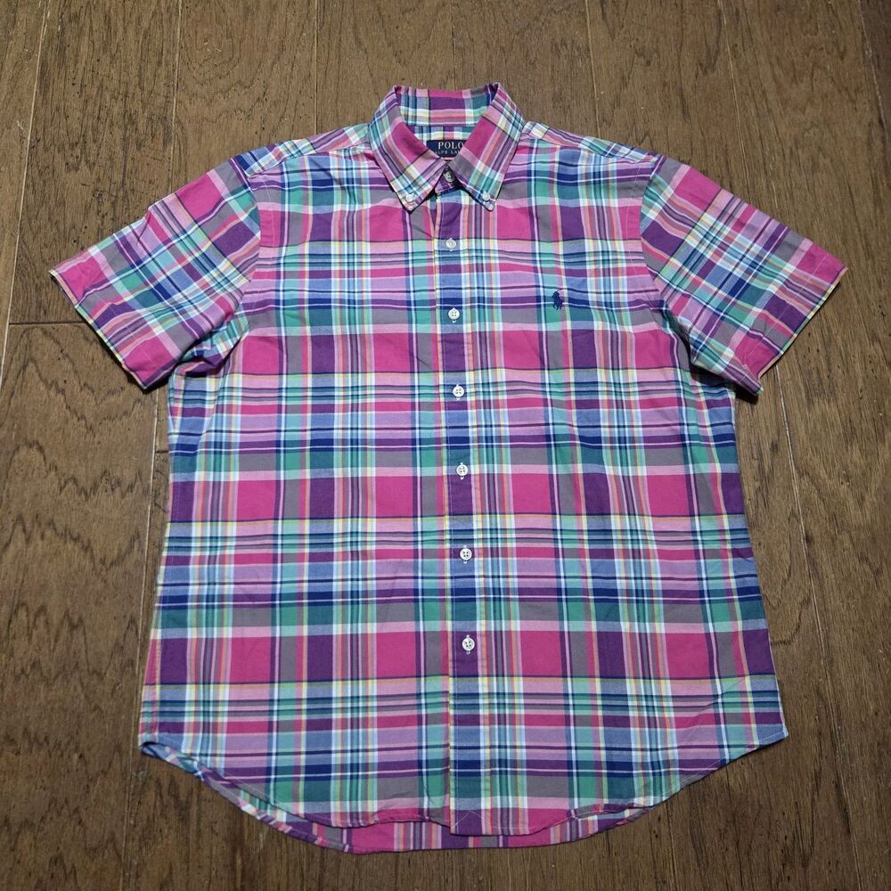 Polo Ralph Lauren Plaid Oxford Shirt Short Sleeve Button Down Multicolor Men's M